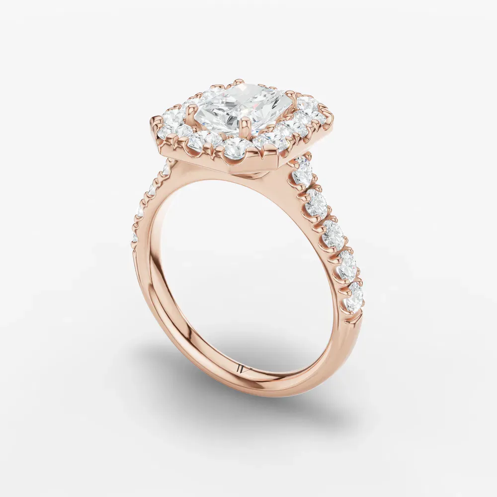 Certified 1 carat Lab Grown Diamond Radiant Cut Halo, Pavé, Cathedral Engagement Ring in 14K Rose Gold-Astrid