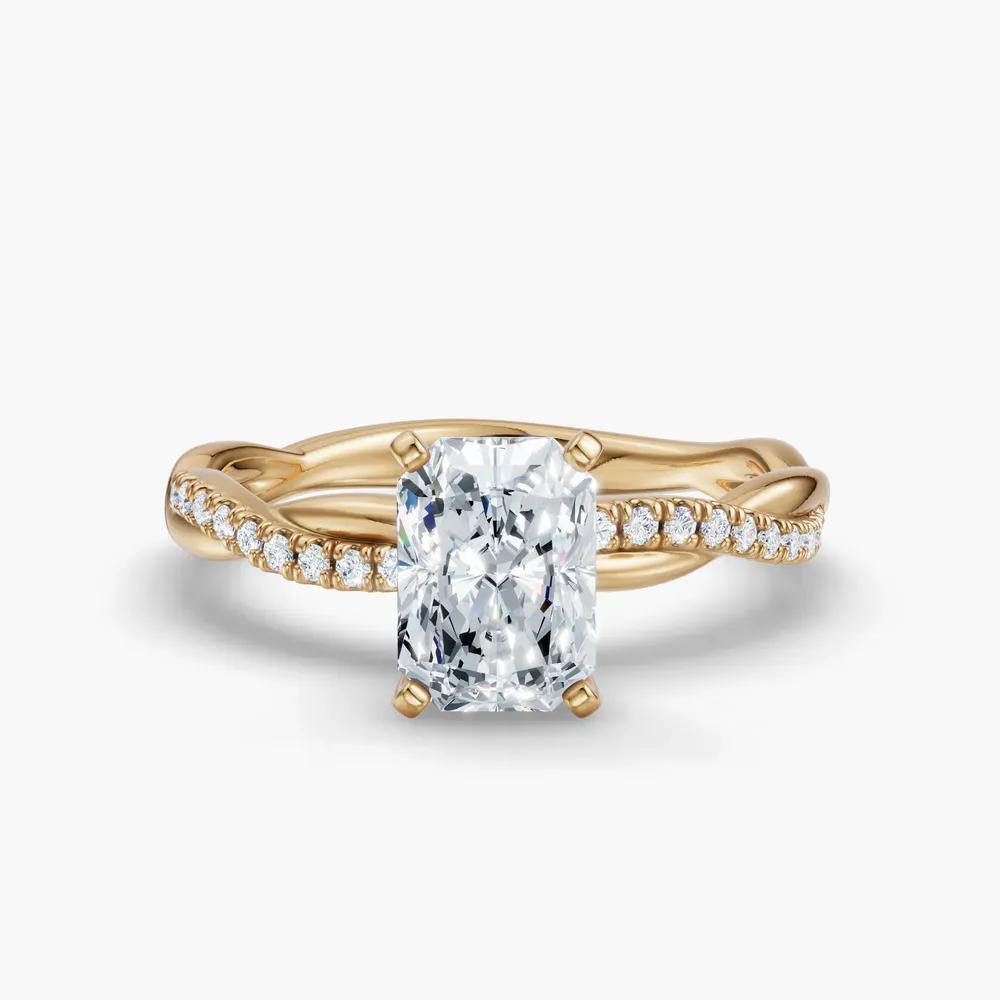 Certified 1 carat Lab Grown Diamond Radiant Cut Pavé, Twist, Infinity Engagement Ring in 14K Yellow Gold-Obliq