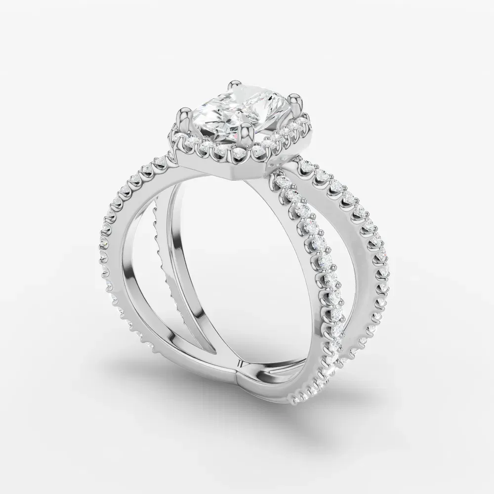 Certified 1 carat Lab Grown Diamond Radiant Cut Pavé, Halo, Split Shank Engagement Ring in 14K White Gold-Xylius