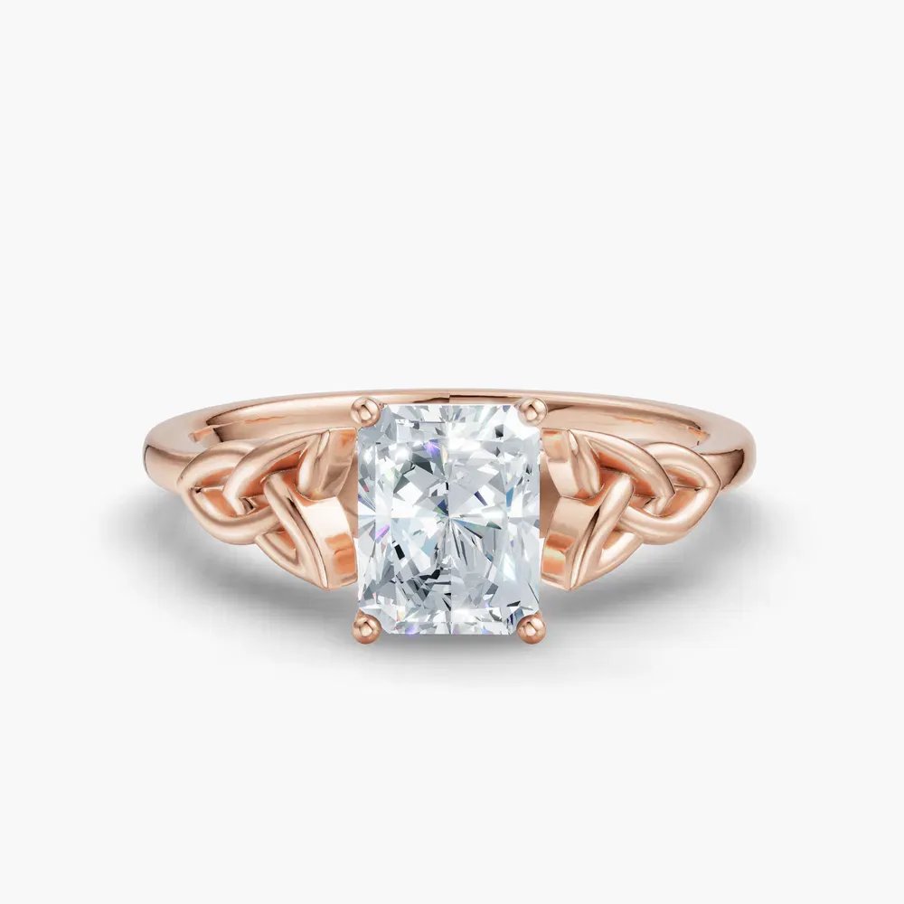 Certified 1 carat Lab Grown Diamond Radiant Cut Solitaire, Cathedral, Celtic Engagement Ring in 14K Rose Gold-Vire