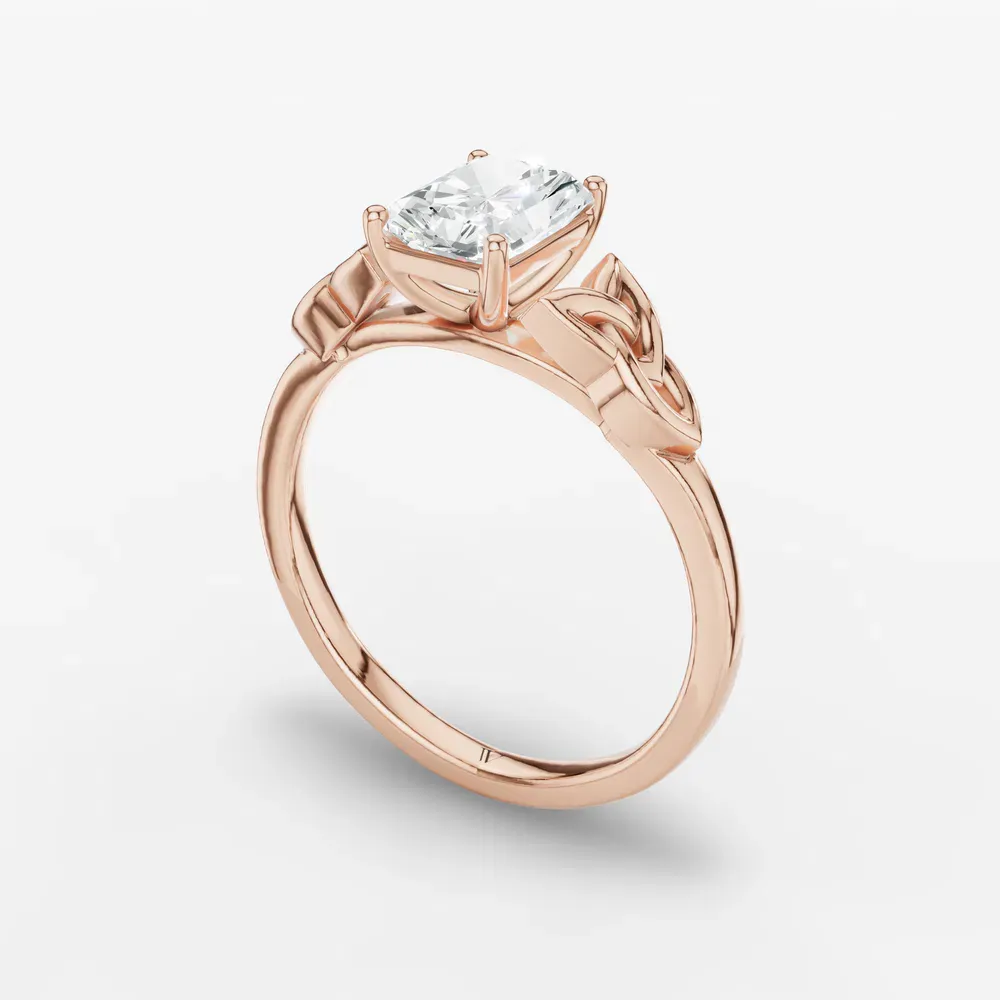 Certified 1 carat Lab Grown Diamond Radiant Cut Solitaire, Cathedral, Celtic Engagement Ring in 14K Rose Gold-Vire