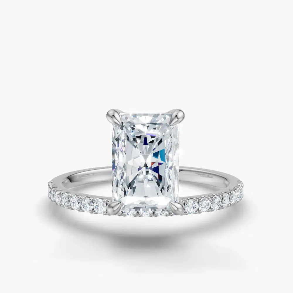 Certified 1 carat Lab Grown Diamond Radiant Cut Solitaire, Floating, Side Stone Engagement Ring in 14K White Gold-Vera