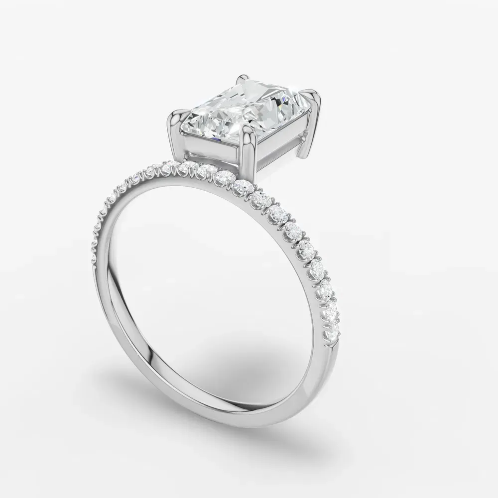 Certified 1 carat Lab Grown Diamond Radiant Cut Solitaire, Floating, Side Stone Engagement Ring in 14K White Gold-Vera