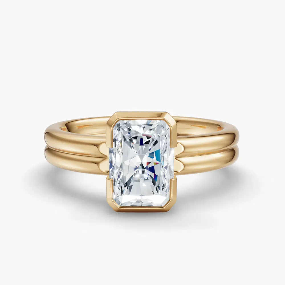 Certified 1 carat Lab Grown Diamond Radiant Cut Solitaire, Bezel, Modern Engagement Ring in 14K Yellow Gold-Sena