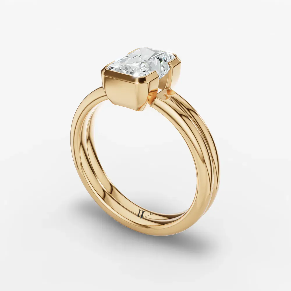 Certified 1 carat Lab Grown Diamond Radiant Cut Solitaire, Bezel, Modern Engagement Ring in 14K Yellow Gold-Sena