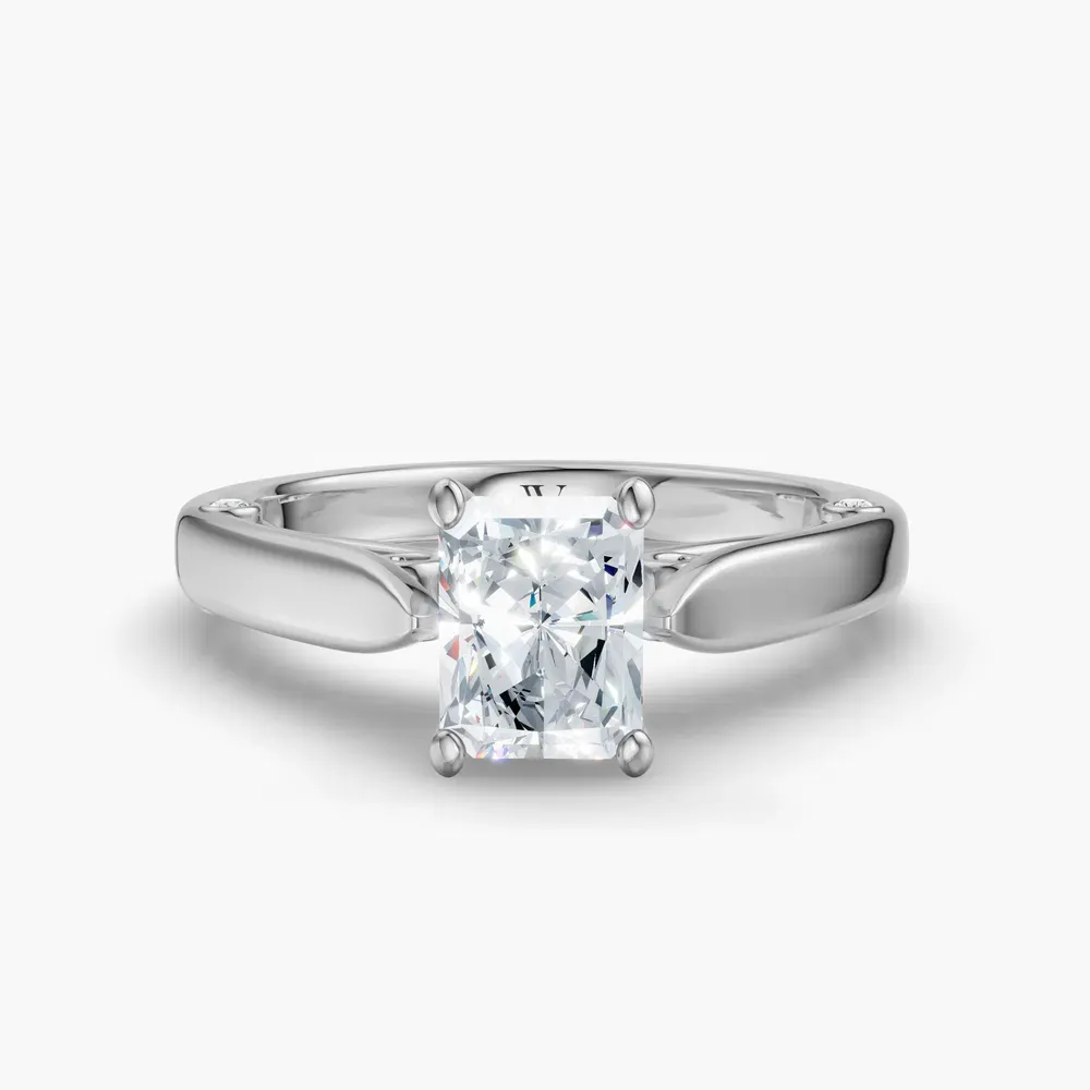 Certified 1 carat Lab Grown Diamond Radiant Cut Cathedral, Nature inspired, Solitaire Engagement Ring in 14K White Gold-Saelor