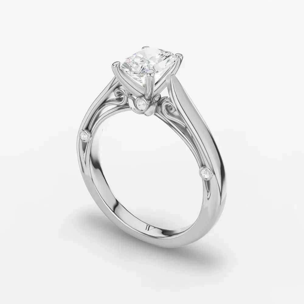 Certified 1 carat Lab Grown Diamond Radiant Cut Cathedral, Nature inspired, Solitaire Engagement Ring in 14K White Gold-Saelor
