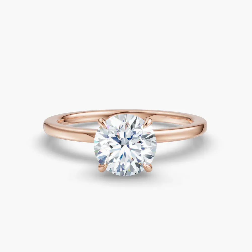Certified 1 carat Lab Grown Diamond Round Cut Hidden Halo, Four Prong Engagement Ring in 18K Rose Gold-Helia