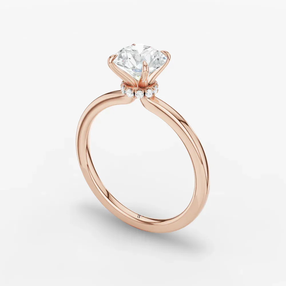Certified 1 carat Lab Grown Diamond Round Cut Hidden Halo, Four Prong Engagement Ring in 18K Rose Gold-Helia