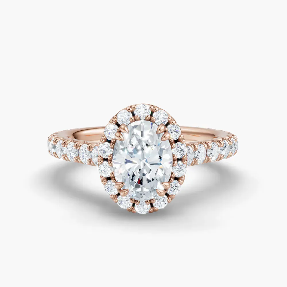 Certified 1 carat Lab Grown Diamond Oval Cut Cathedral, Pavé, Halo Engagement Ring in 14K Rose Gold-Zaria