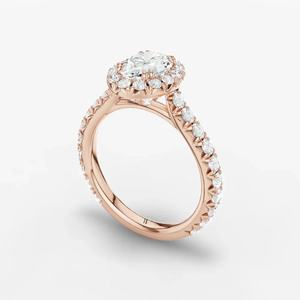 Certified 1 carat Lab Grown Diamond Oval Cut Cathedral, Pavé, Halo Engagement Ring in 14K Rose Gold-Zaria