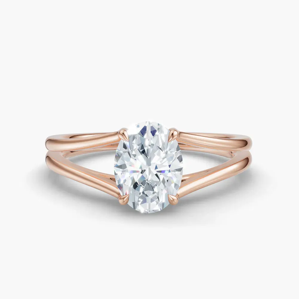 Certified 1 carat Lab Grown Diamond Oval Cut Split Shank, Solitaire, Low profile Engagement Ring in 18K Rose Gold-Wraith