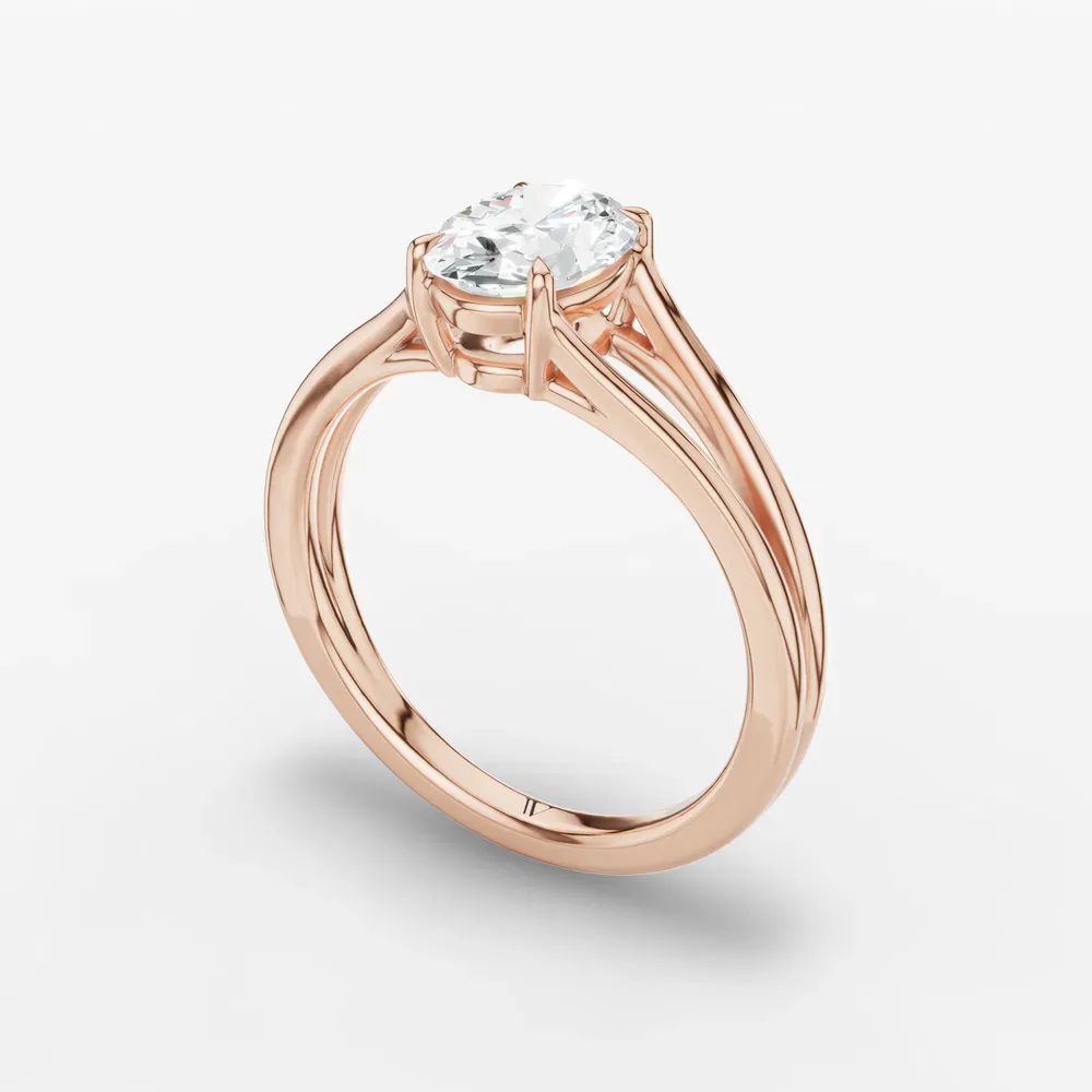 Certified 1 carat Lab Grown Diamond Oval Cut Split Shank, Solitaire, Low profile Engagement Ring in 18K Rose Gold-Wraith