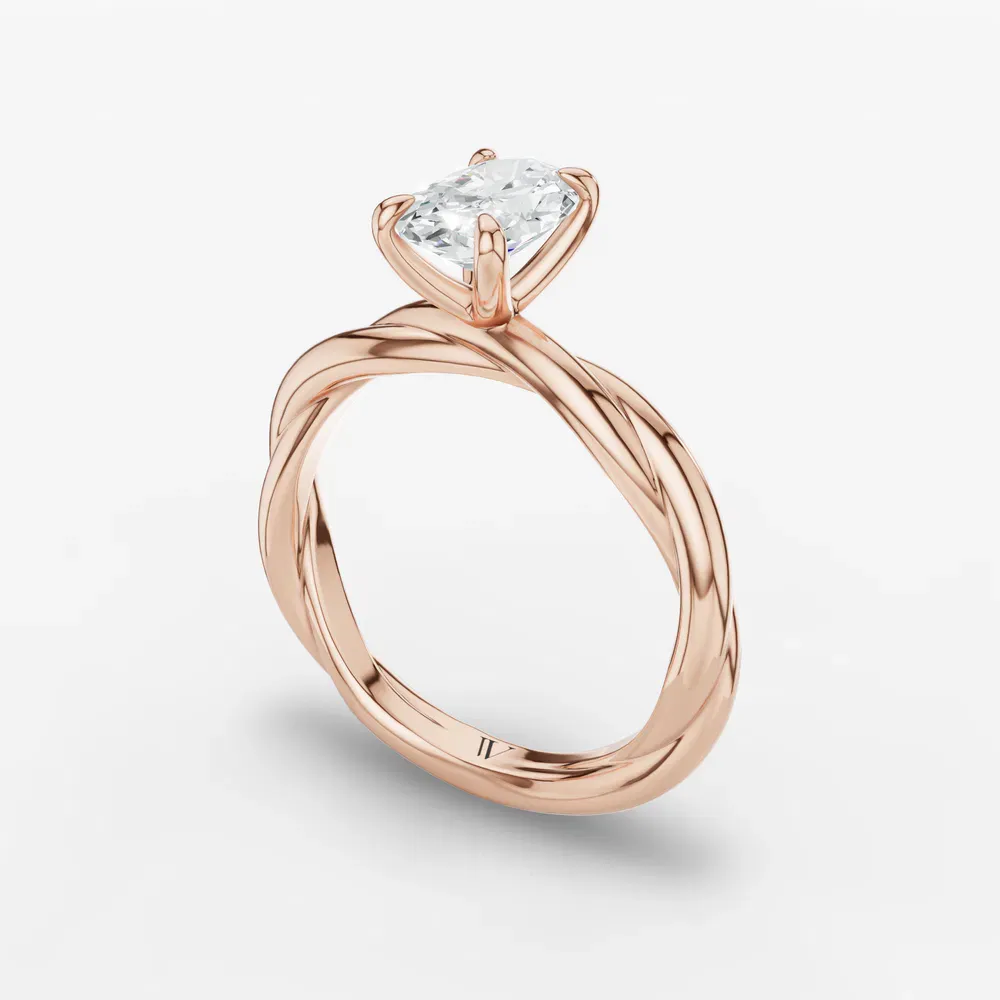 Certified 1 carat Lab Grown Diamond Oval Cut Solitaire, Twist Engagement Ring in 14K Rose Gold-Fyora