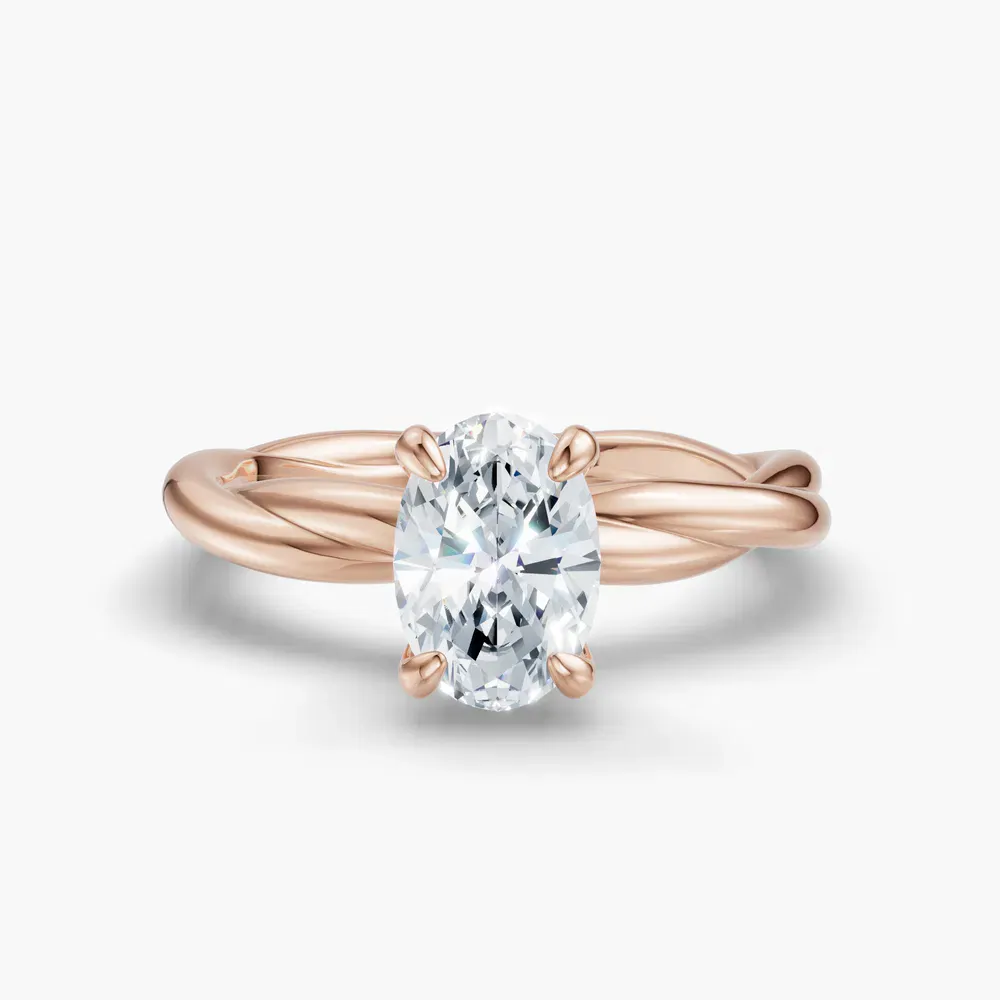 Certified 1 carat Lab Grown Diamond Oval Cut Solitaire, Twist Engagement Ring in 14K Rose Gold-Fyora