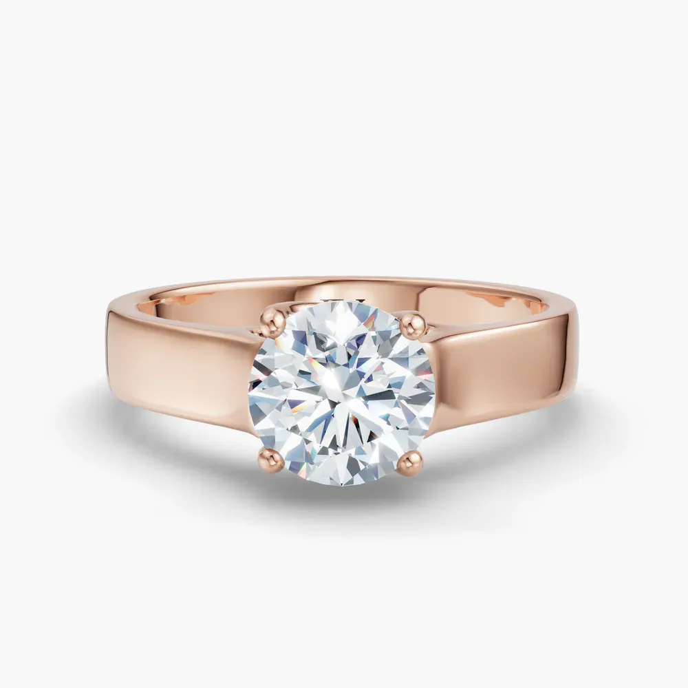 Certified 1 carat Lab Grown Diamond Round Cut Solitaire, Cathedral, Four Prong Engagement Ring in 18K Rose Gold-Grion