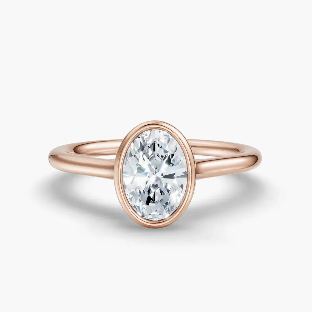 Certified 1 carat Lab Grown Diamond Oval Cut Solitaire, Bezel, Cathedral Engagement Ring in 14K Rose Gold-Borvi