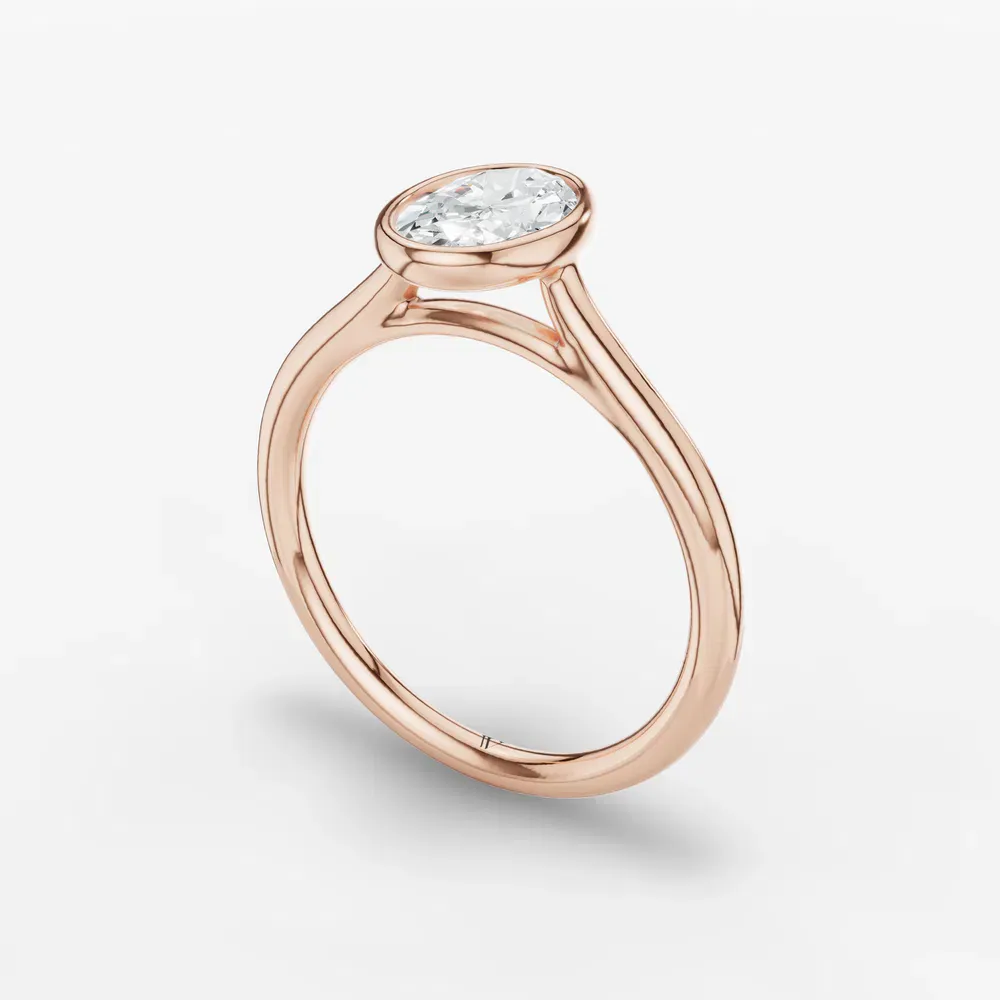 Certified 1 carat Lab Grown Diamond Oval Cut Solitaire, Bezel, Cathedral Engagement Ring in 14K Rose Gold-Borvi