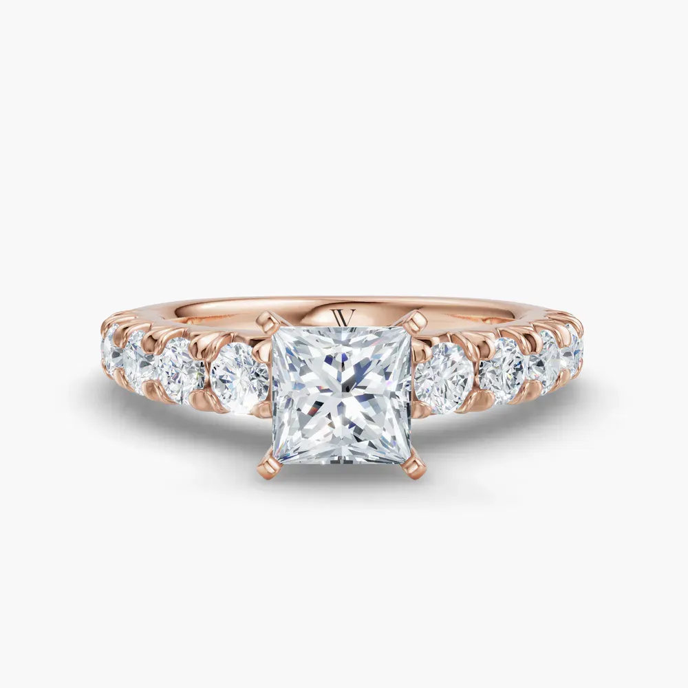 Certified 1 carat Lab Grown Diamond Princess Cut Pavé, Classic, Simple Engagement Ring in 18K Rose Gold-Zionb