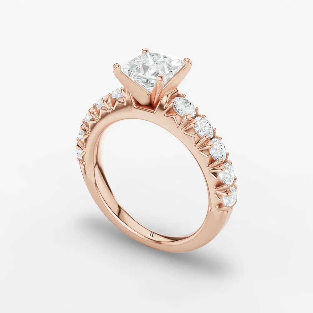 Certified 1 carat Lab Grown Diamond Princess Cut Pavé, Classic, Simple Engagement Ring in 18K Rose Gold-Zionb