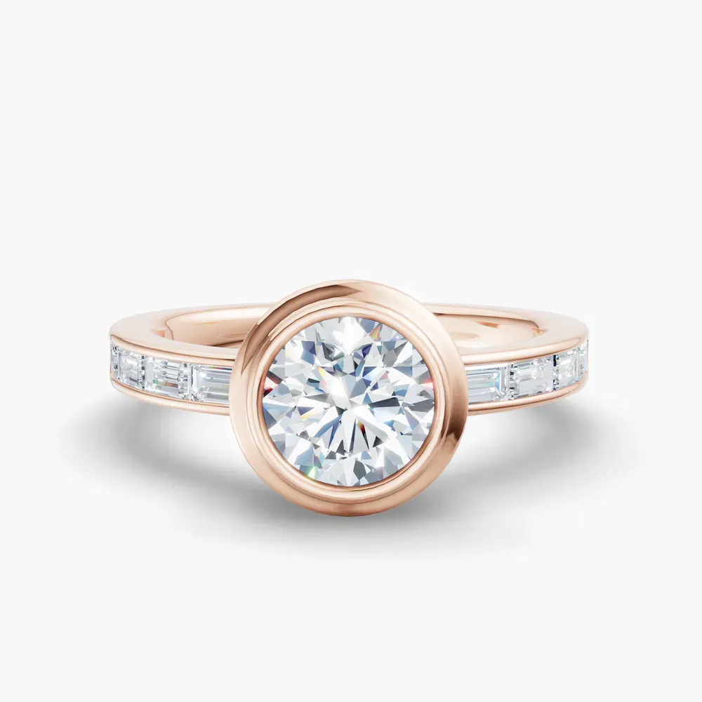 Certified 1 carat Lab Grown Diamond Round Cut Bezel, Channel Set, Art Deco Engagement Ring in 14K Rose Gold-Celeste