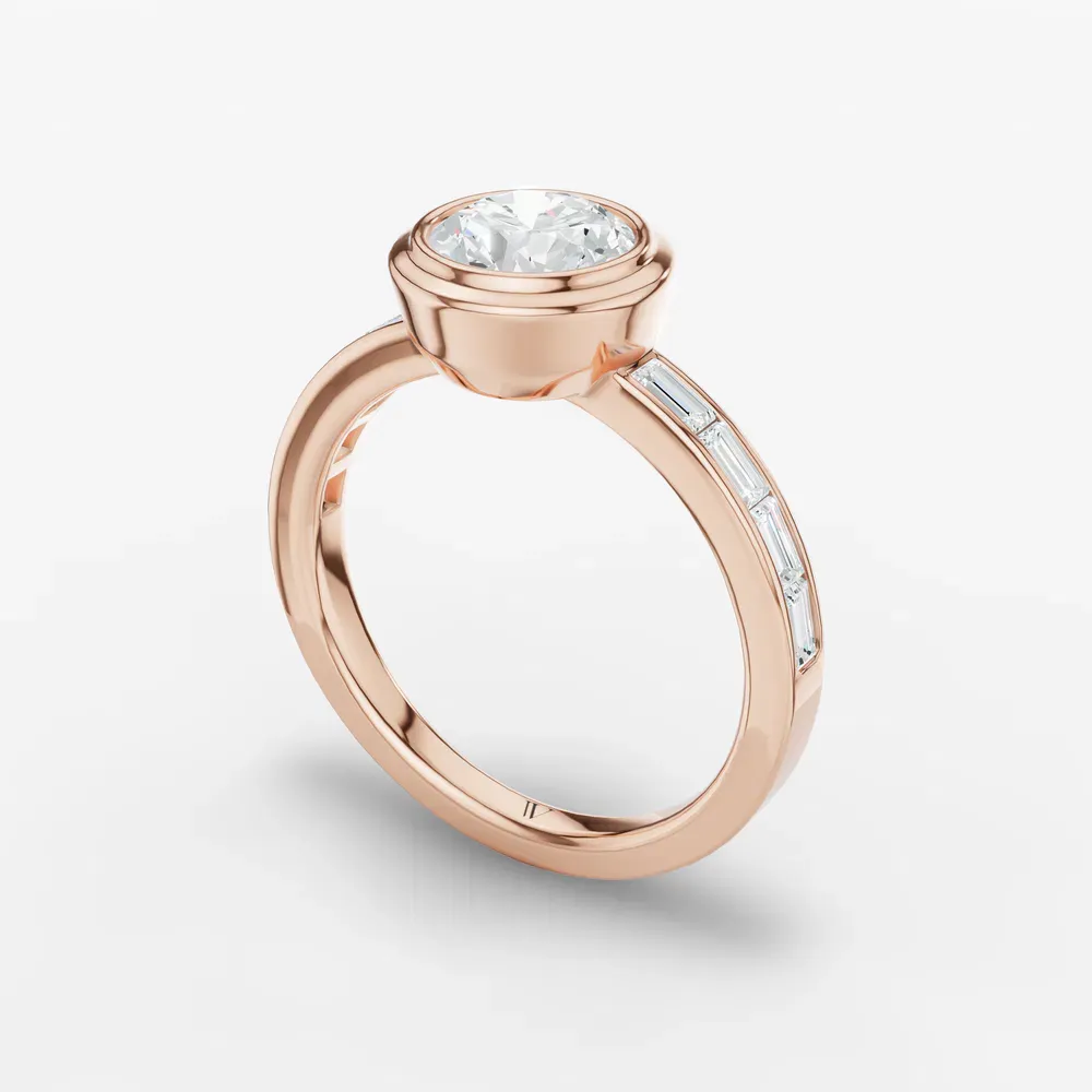Certified 1 carat Lab Grown Diamond Round Cut Bezel, Channel Set, Art Deco Engagement Ring in 14K Rose Gold-Celeste