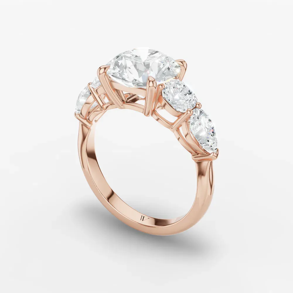 Certified 1 carat Lab Grown Diamond Round Cut Five Stone, Side Stone, Four Prong Engagement Ring in 14K Rose Gold-Riva