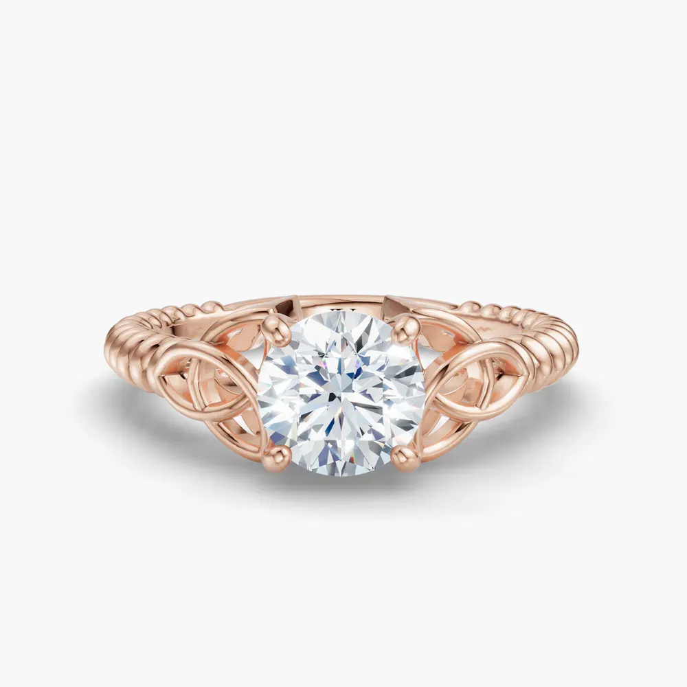 Certified 1 carat Lab Grown Diamond Round Cut Solitaire, Twist, Celtic Engagement Ring in 14K Rose Gold-Thalyn