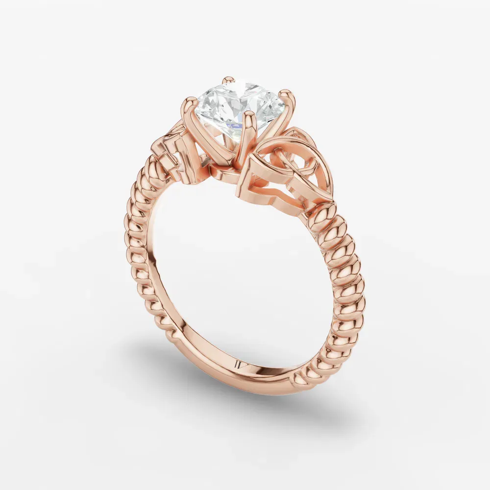 Certified 1 carat Lab Grown Diamond Round Cut Solitaire, Twist, Celtic Engagement Ring in 14K Rose Gold-Thalyn