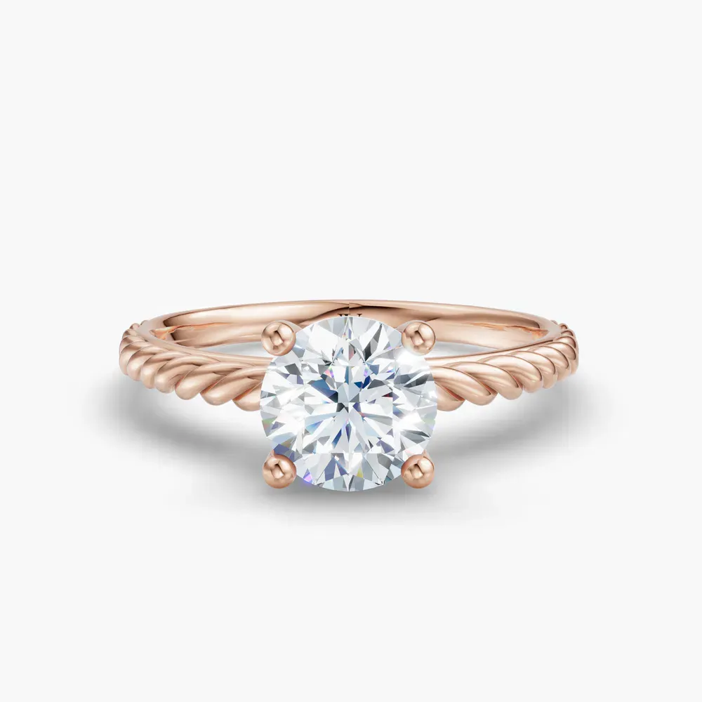 Certified 1 carat Lab Grown Diamond Round Cut Solitaire, Vintage, Cathedral Engagement Ring in 14K Rose Gold-Voss