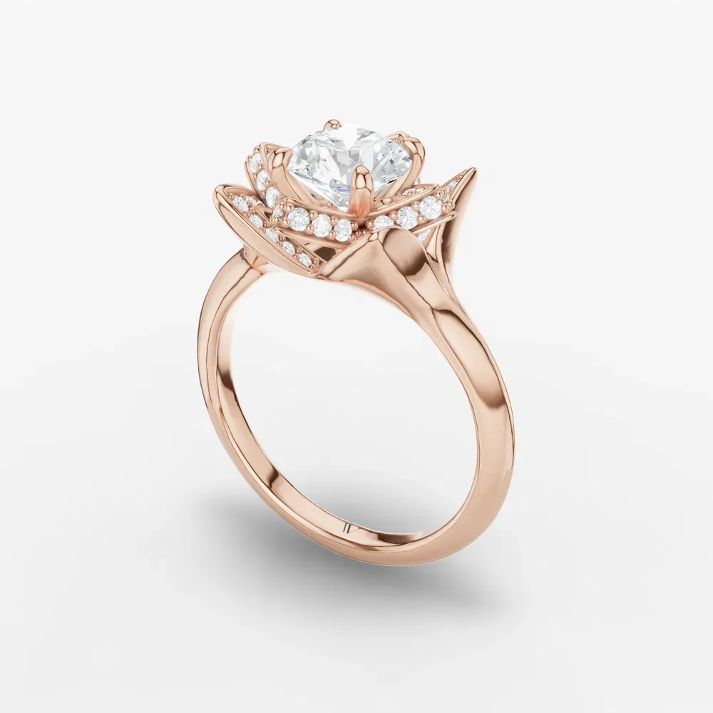 Certified 1 carat Lab Grown Diamond Round Cut Floral, Pavé, Nature inspired Engagement Ring in 18K Rose Gold-Marova