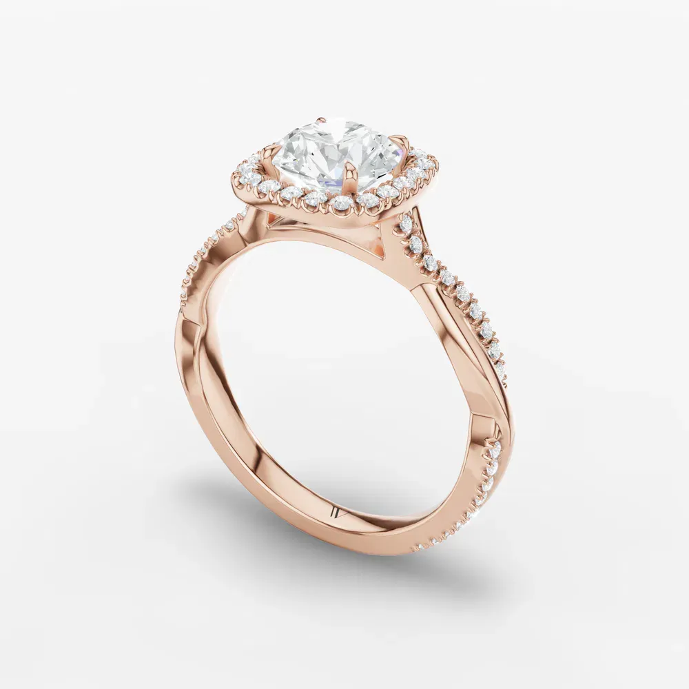 Certified 1 carat Lab Grown Diamond Round Cut Twist, Cathedral, Pavé Engagement Ring in 14K Rose Gold-Itic