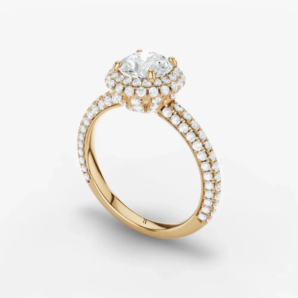 Certified 1 carat Lab Grown Diamond Round Cut Pavé, Halo, Hidden Halo Engagement Ring in 14K Yellow Gold-Brym
