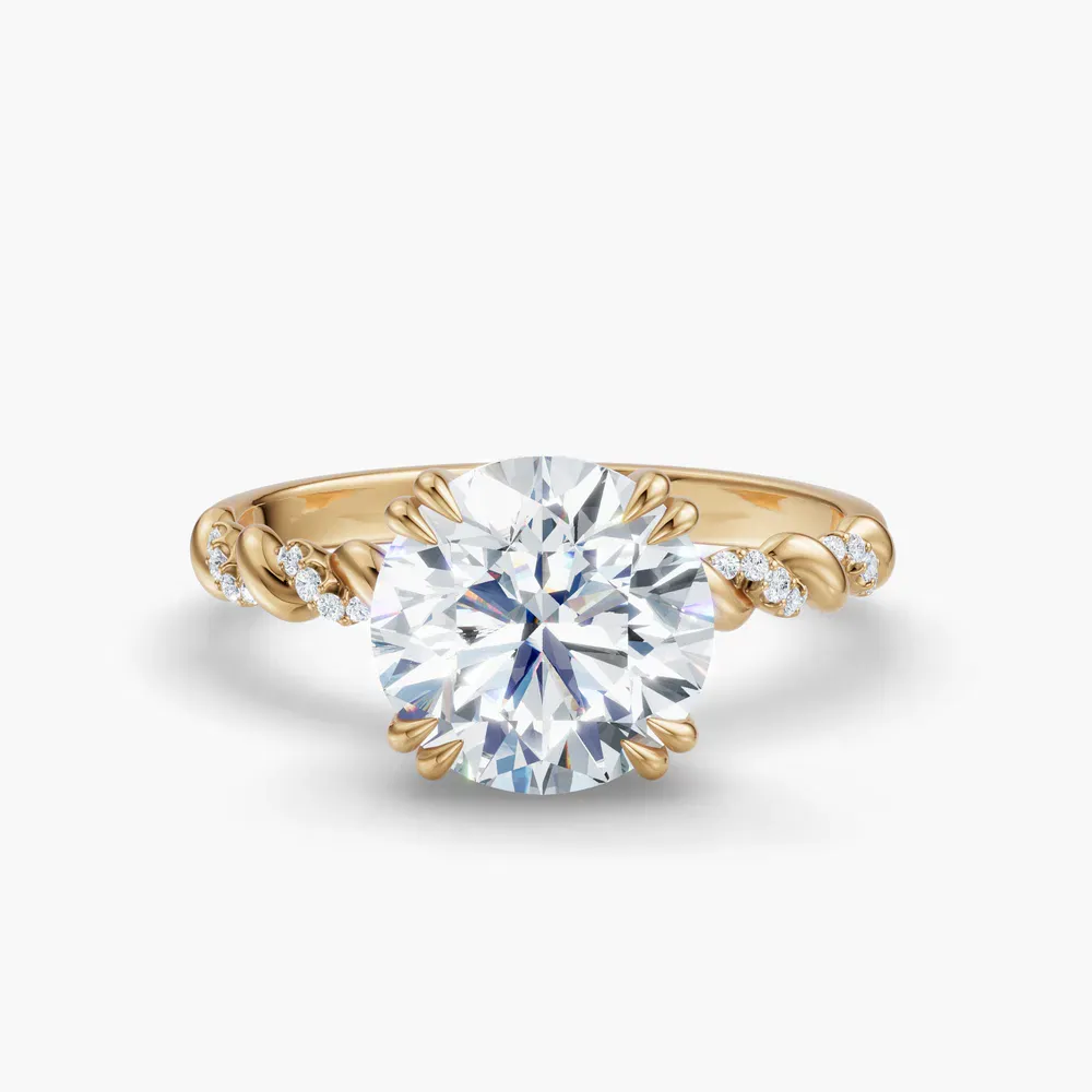 Certified 1 carat Lab Grown Diamond Round Cut Pavé, Hidden Halo, Twist Engagement Ring in 14K Yellow Gold-Lior