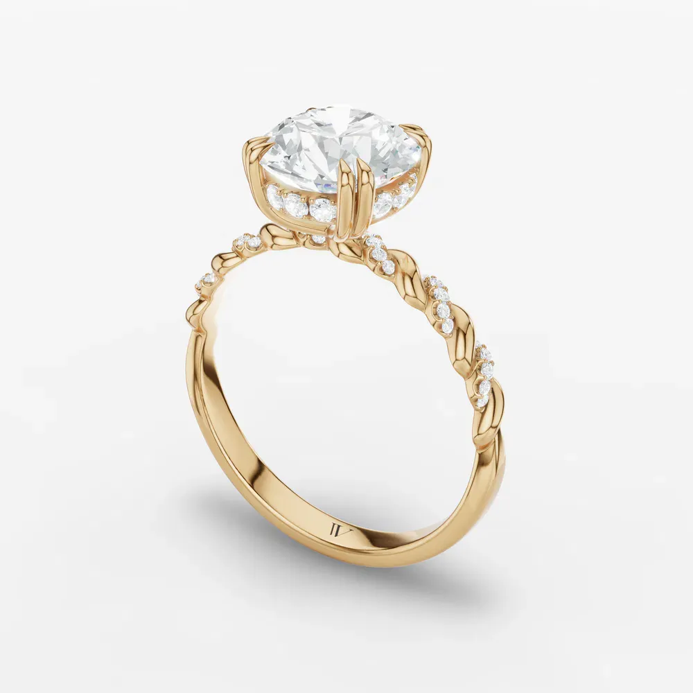 Certified 1 carat Lab Grown Diamond Round Cut Pavé, Hidden Halo, Twist Engagement Ring in 14K Yellow Gold-Lior
