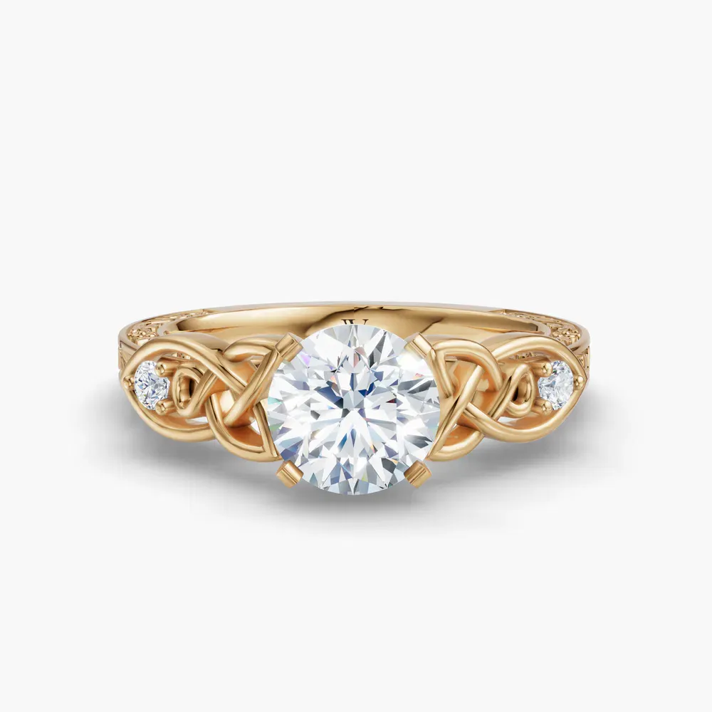 Certified 1 carat Lab Grown Diamond Round Cut Vintage, Cathedral, Unique Engagement Ring in 14K Yellow Gold-Kael