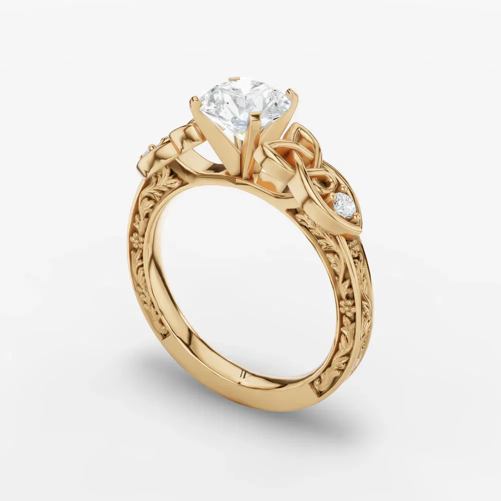 Certified 1 carat Lab Grown Diamond Round Cut Vintage, Cathedral, Unique Engagement Ring in 14K Yellow Gold-Kael