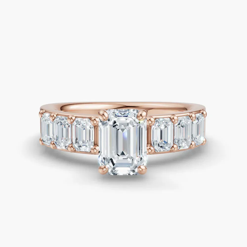 Certified 1 carat Lab Grown Diamond Emerald Cut Side Stone Engagement Ring in 14K Rose Gold-Novalis