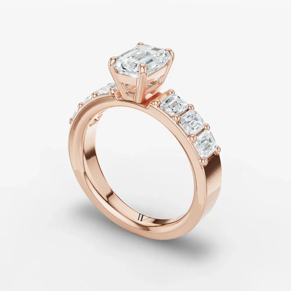 Certified 1 carat Lab Grown Diamond Emerald Cut Side Stone Engagement Ring in 14K Rose Gold-Novalis