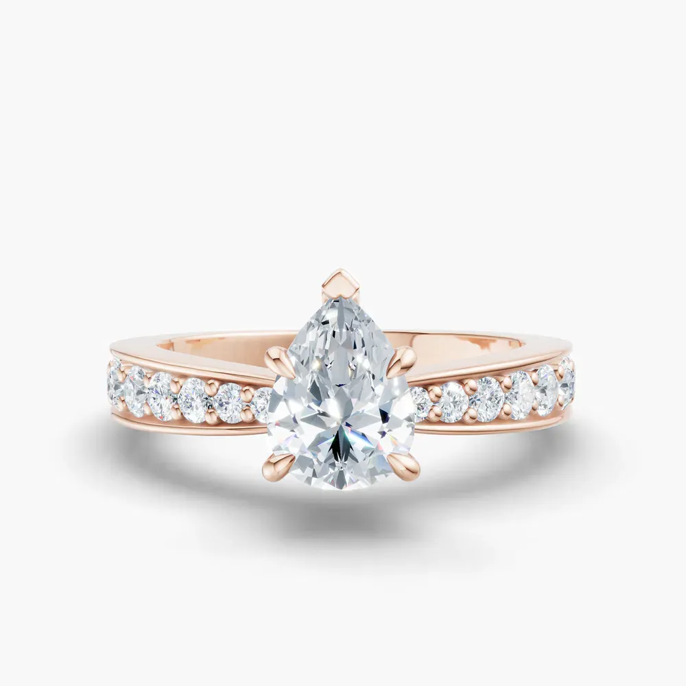 Certified 1 carat Lab Grown Diamond Pear Cut Pavé, Channel Set, Classic Engagement Ring in 14K Rose Gold-Kaelis
