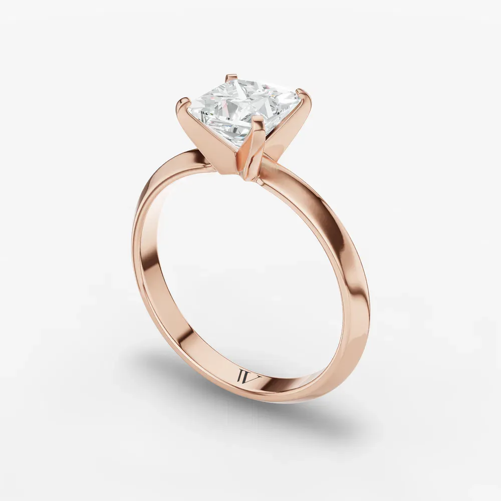 Certified 1 carat Lab Grown Diamond Princess Cut Solitaire, Classic, Simple Engagement Ring in 14K Rose Gold-Marshi