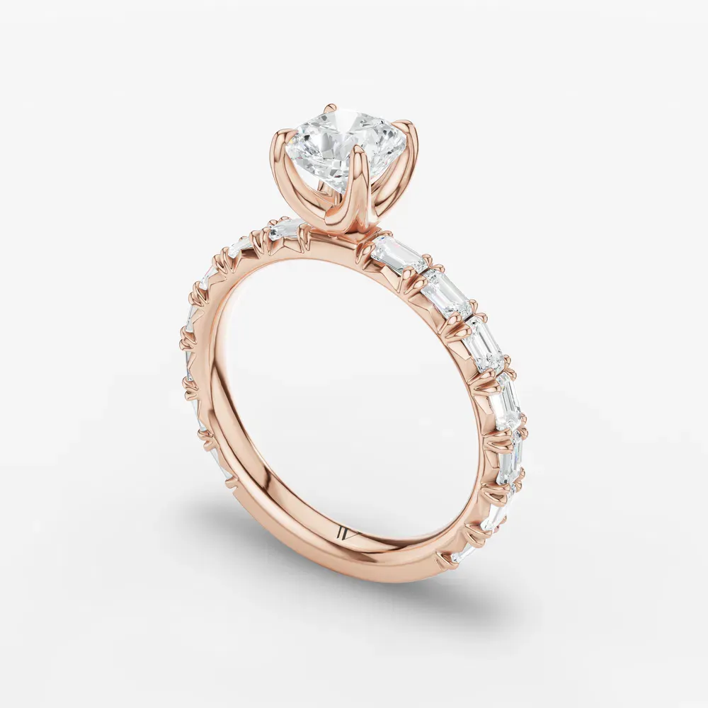 Certified 1 carat Lab Grown Diamond Cushion Cut Pavé, Classic, Simple Engagement Ring in 14K Rose Gold-Jocelyn