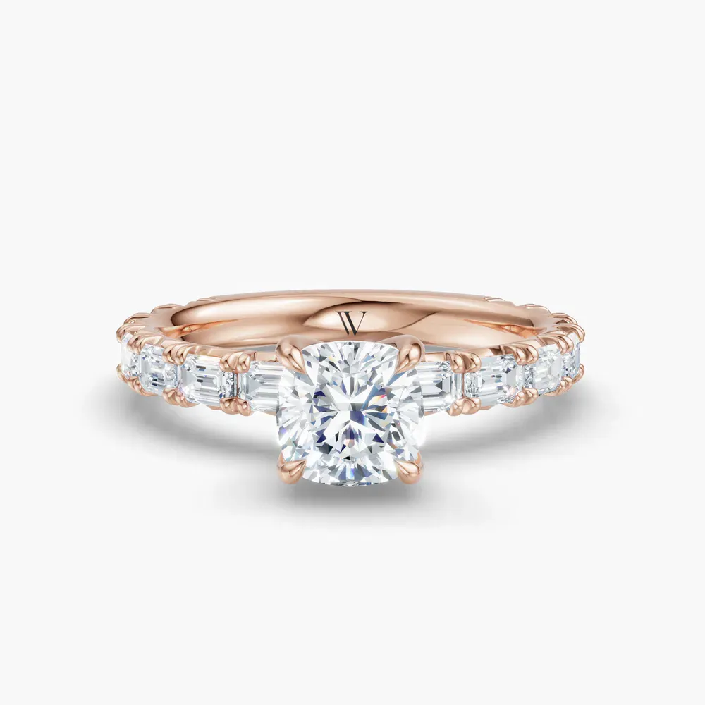 Certified 1 carat Lab Grown Diamond Cushion Cut Pavé, Classic, Simple Engagement Ring in 14K Rose Gold-Jocelyn