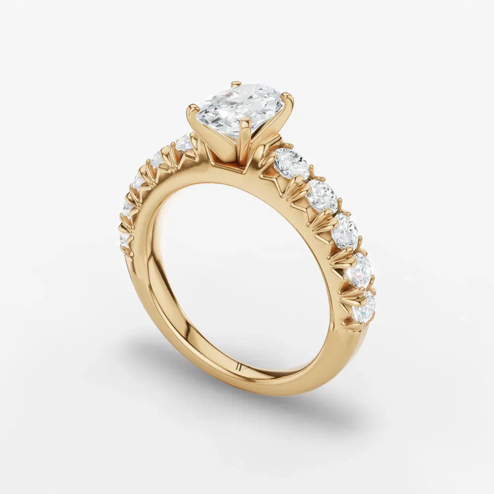 Certified 1 carat Lab Grown Diamond Oval Cut Pavé, Classic, Simple Engagement Ring in 14K Yellow Gold-Zionb