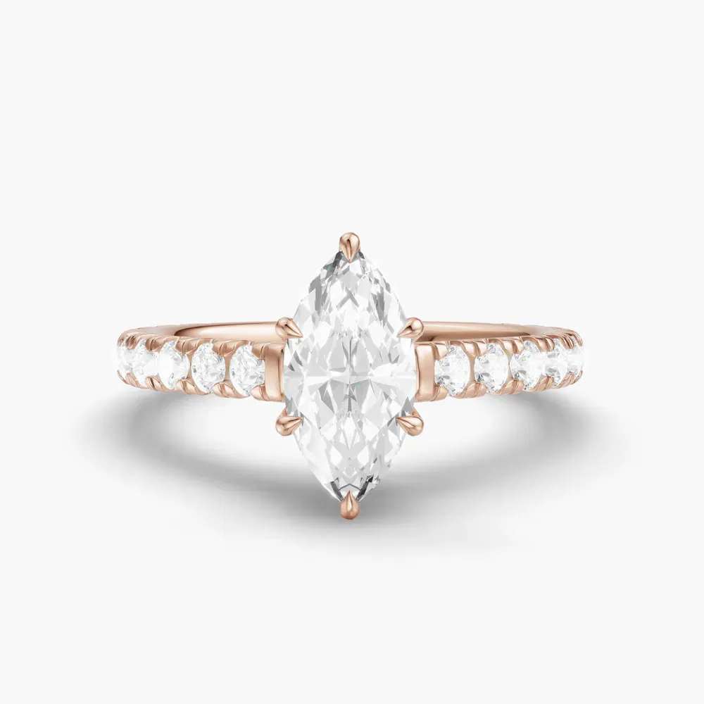 Certified 1 carat Lab Grown Diamond Marquise Cut Pavé, Cathedral, Low profile Engagement Ring in 14K Rose Gold-Isuo