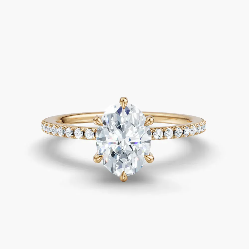 Certified 1 carat Lab Grown Diamond Oval Cut Pavé, Hidden Halo Engagement Ring in 14K Yellow Gold-Elite Daphne