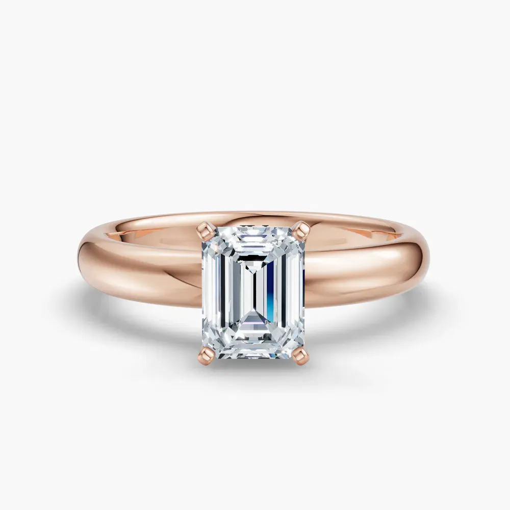Certified 1 carat Lab Grown Diamond Emerald Cut Solitaire, Classic, Simple Engagement Ring in 14K Rose Gold-Sorrq