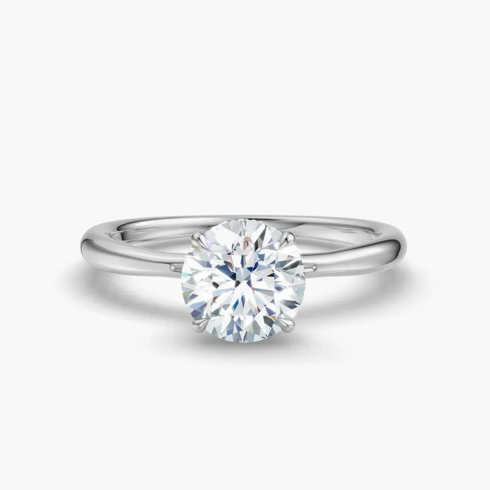 Certified 1 carat Lab Grown Diamond Round Cut Hidden Halo, Solitaire, Four Prong Engagement Ring in 14K White Gold-Anomis