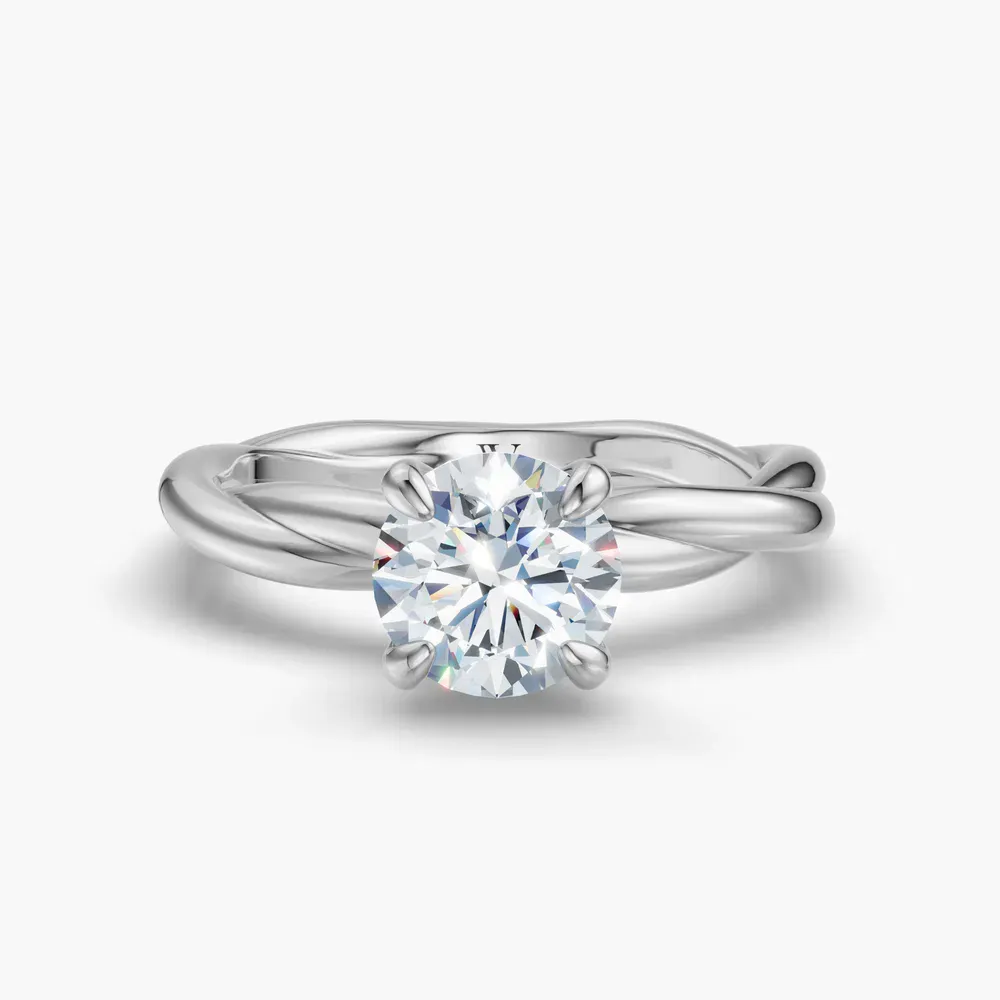 Certified 1 carat Lab Grown Diamond Round Cut Solitaire, Twist, Four Prong Engagement Ring in 14K White Gold-Fyora