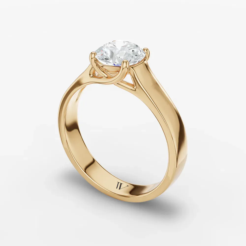 Certified 1 carat Lab Grown Diamond Round Cut Solitaire, Cathedral, Four Prong Engagement Ring in 14K Yellow Gold-Grion